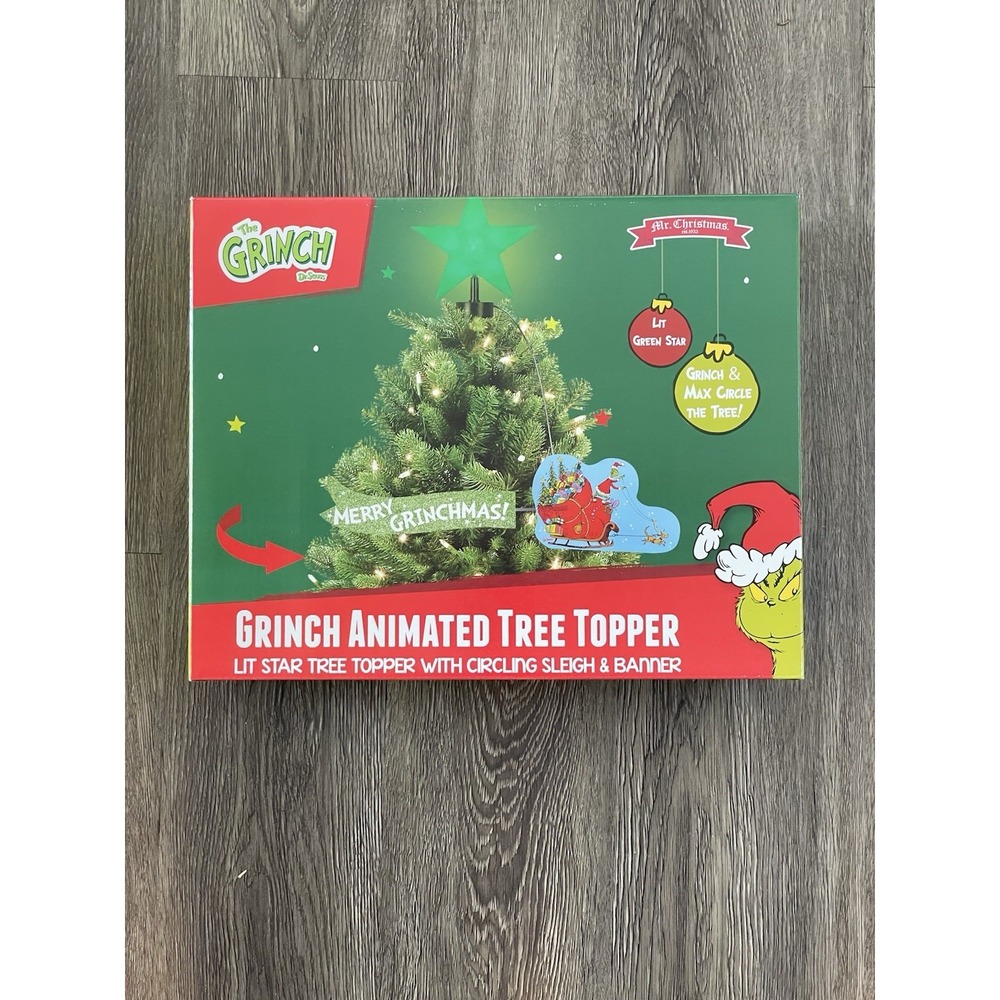Dr. Seuss' Grinch Animated Tree Topper Ornament Sleigh Star LED Christmas‎ Decor